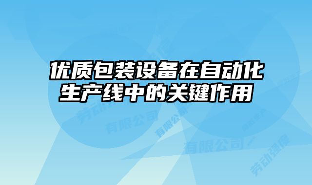 優質包裝設備在自動化生產線中的關鍵作用